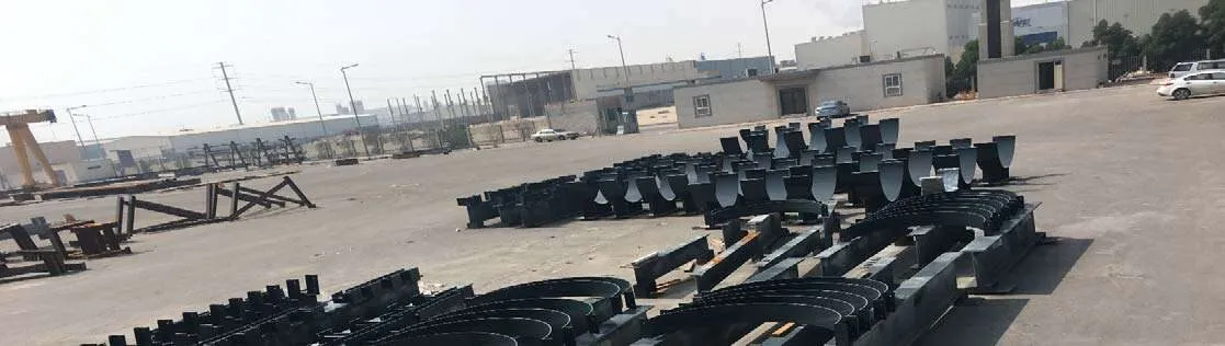 Rows of fabricated steel components stored in a yard